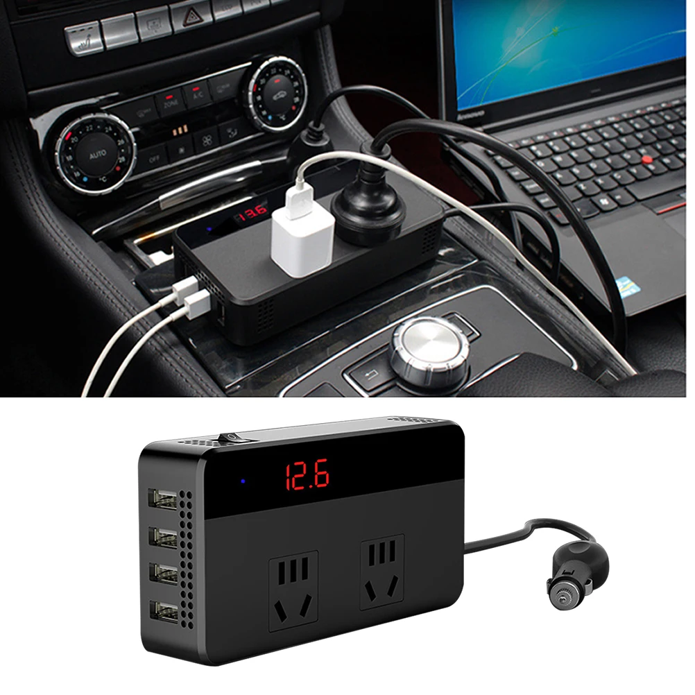 Автомобильный инвертор DC 12V к AC 110V 120W & 24V 220V 200W с 2.4A 4 портами USB зарядное устройство