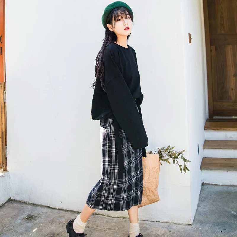 Дропшиппинг для женщин Harajuku Chic миди юбка лето девушка 2018 Новый прямой Кнопка