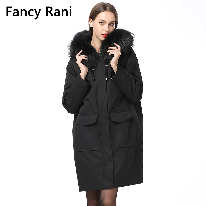 Detachable Natural Mink Fur Liner Parkas Women Multi Rainbow Printed Coats with Real Raccoon Dog Collar 2018 New Winter | Женская одежда