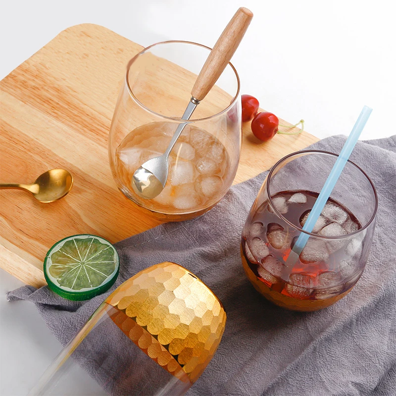 Water Glass Transparent Cup Tumbler Golden Bottom Crystal Wine Big Round Mouth Ice Juice Drink-ware Gold Whiskey | Дом и сад
