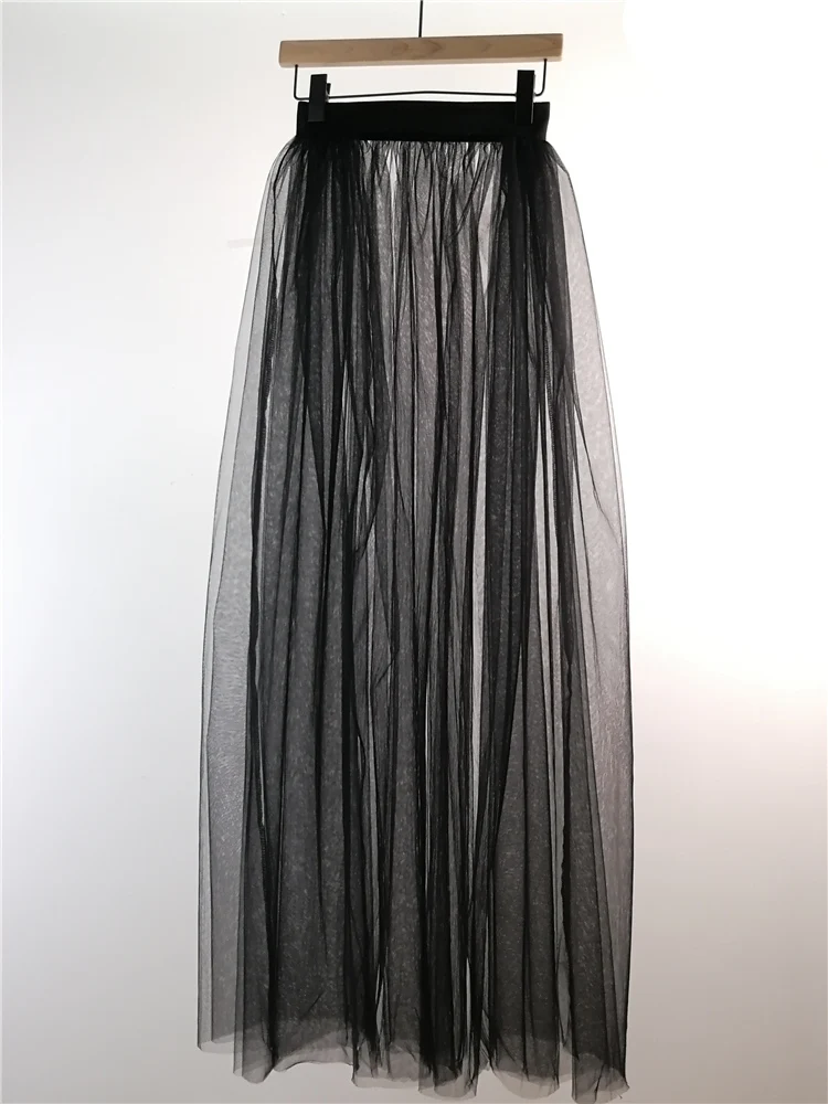black U-SWEAR женская летняя белая черная верхняя юбка из тюли длинная Пышная юбка Тюлевая юбка сетчатая юбка универсальная эластичная талия Съемная Saia - Цвет: black