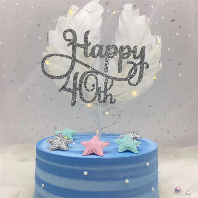 Золотой/Серебряный/черный Расширенный блеск Happy 30 40 50 60th Топпер для торта пятидесятый День Рождения украшения аксессуары для торта