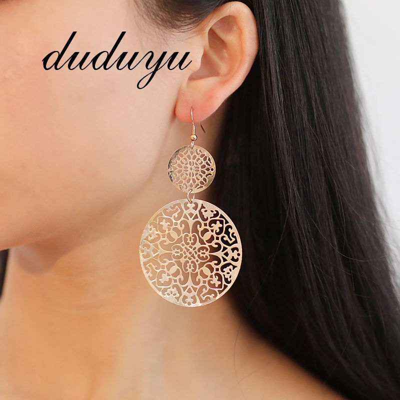 Gold/Silver/Black Bohemia Hollow Flower Drop Earrings for Women Miss Fashion Big Round Female Eardrop Ear Jewelry Gift Wholesale | Украшения
