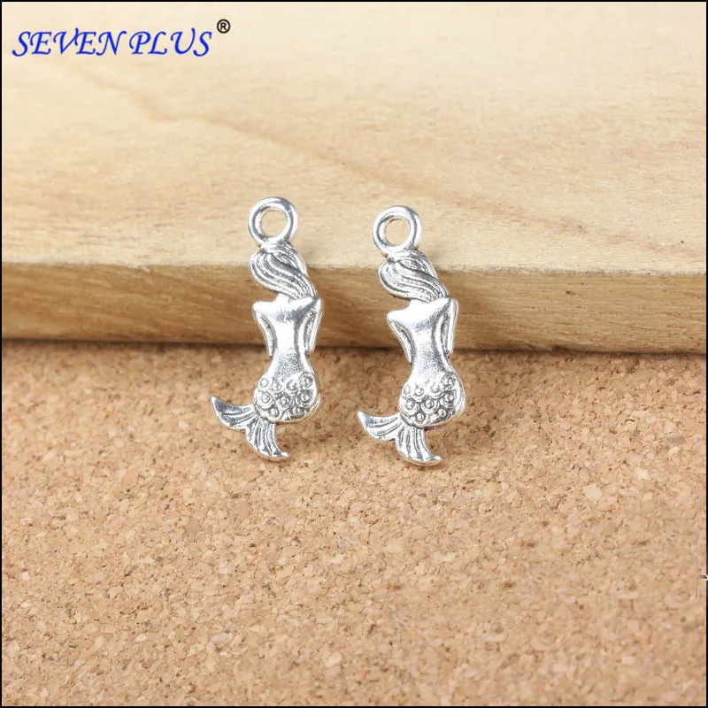 

High Quality 50 Pieces/Lot 20mm*9mm Antique Silver Plated Alloy Material Mermaid Charm For Jewelry Making