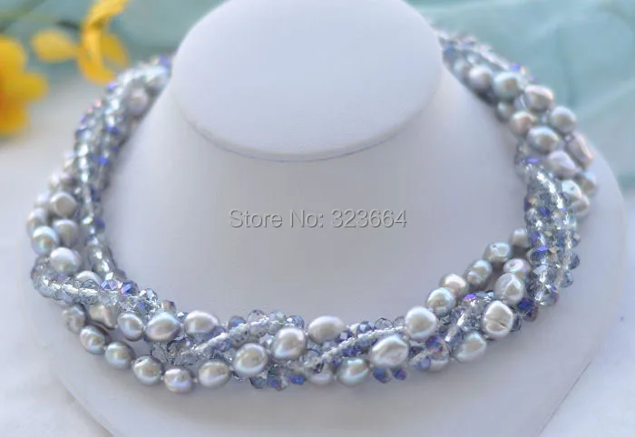 4row 17&quot gray baroque pearl faceted crystal bead necklace | Украшения и аксессуары
