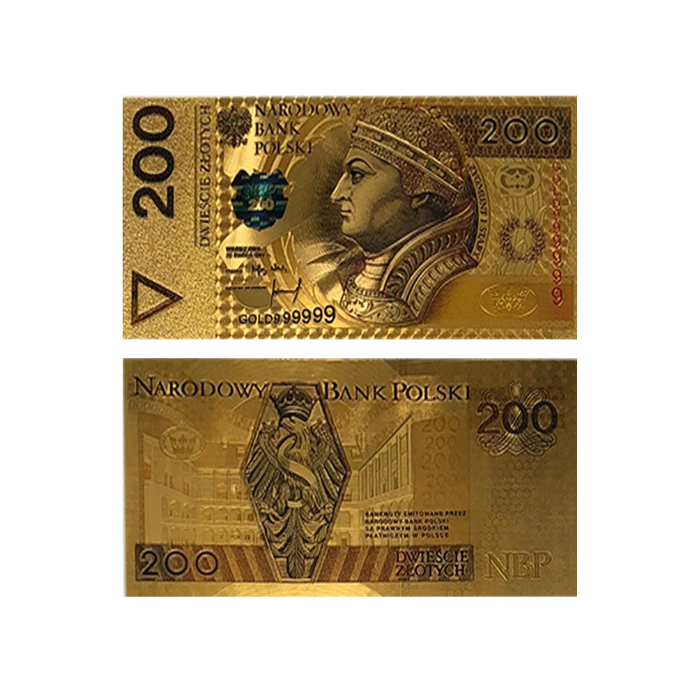 10 шт./компл. Новый польский 200 Золотая фольга для банкнот с цветной печатью