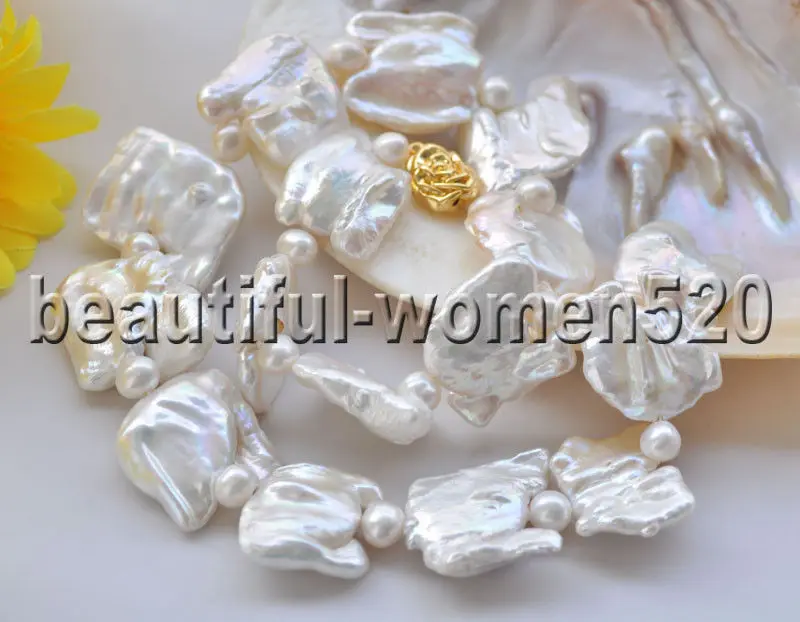 

Z8806 Huge 30mm White Baroque Keshi Reborn PEARL Necklace Rose 19inch