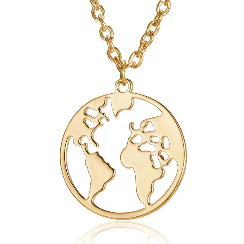 A-gold Rinhoo модное ожерелье с глобальной картой мира, подарок для лучших друзей, ожерелье с кулоном в форме круглого сердца, Женское и мужское простое ювелирное изделие - Окраска металла: A-gold