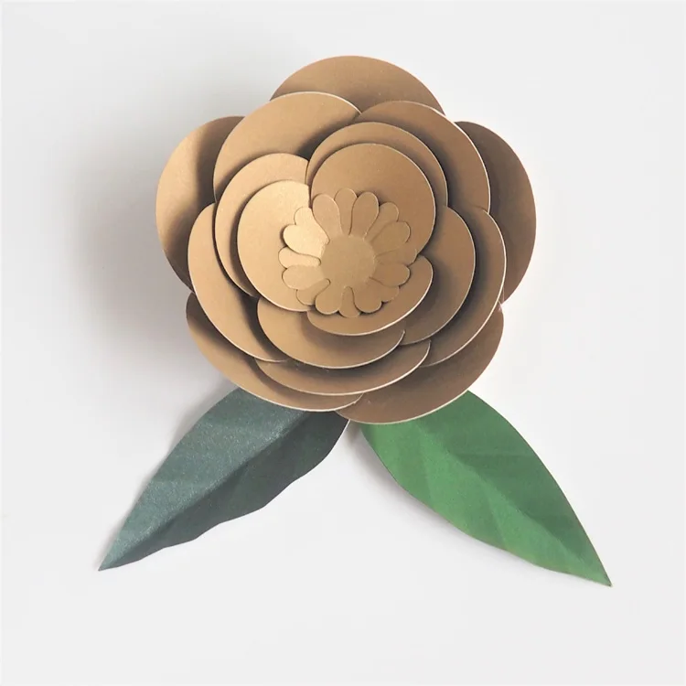 Искусственные цветы 10 см+ листья 10 см Fleurs Artificielles фон DIY гигантские Свадебные Бумажные цветы Вечерние Декорации Baby Shower - Цвет: Glittered Gold