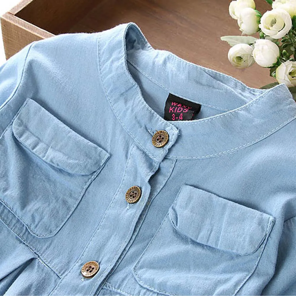 ARLONEET Toddler Kid Baby Girls Denim Ruched Long Sleeve T-Shirt Tops Blouse Clothing Solid Fashion YW0412 | Детская одежда и