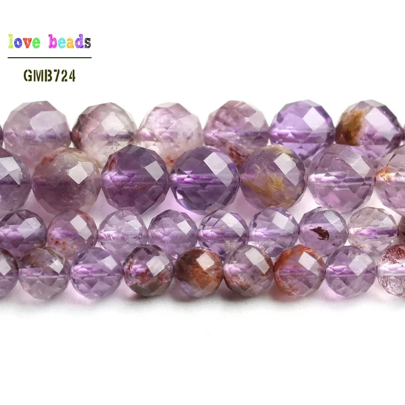 purple ghost quartz AA+ натуральный граненый морганит аквамарина Апатит Камень Круглые бусины для самостоятельного изготовления ювелирных изделий браслет 7,5 ''нить 6 мм 8 мм - Цвет: purple ghost quartz