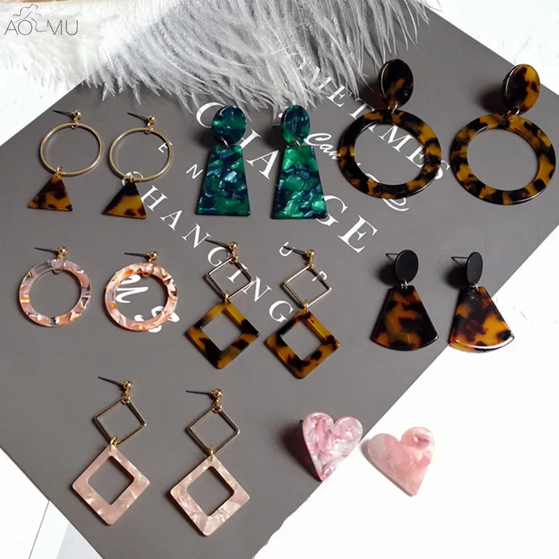 AOMU, корейские, японские, простые, леопардовые, уксусная кислота, акриловые серьги, геометрические, неправильные, круглые, в форме сердца, Висячие серьги для женщин, девушек