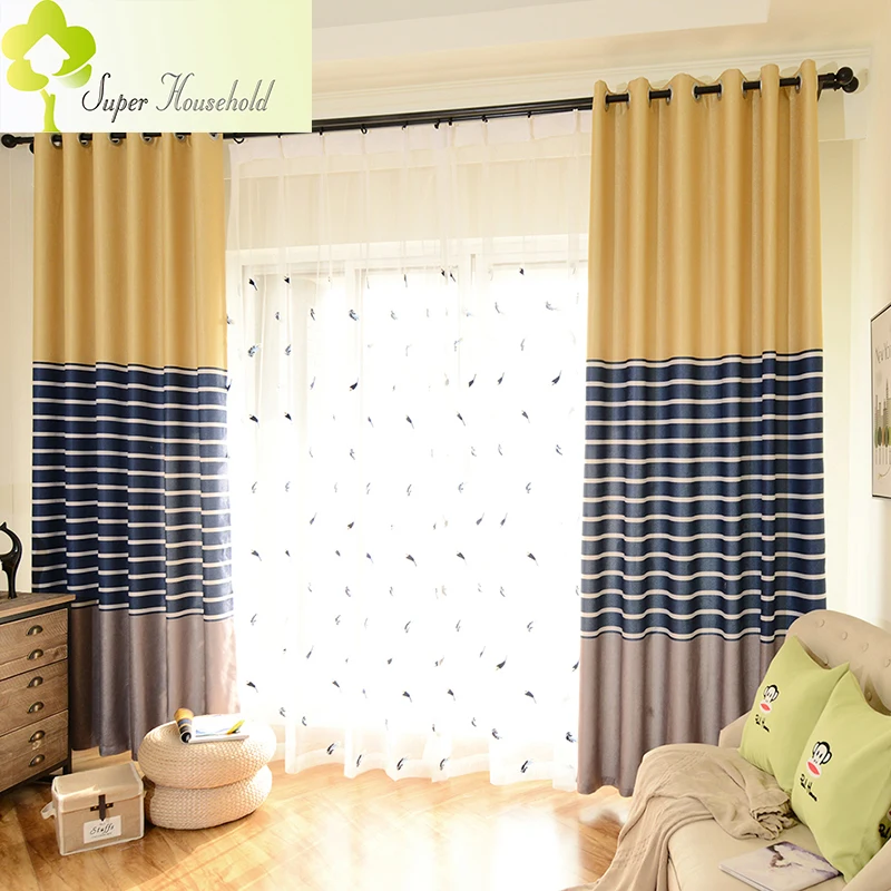 Плотные плотные шторы в полоску для гостиной Занавески Из Искусственного льна