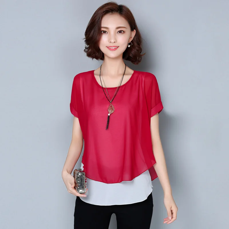 womens tops and blouses summer women 2021 Chiffon blouse Short sleeve women's shirt plus size 3195 50 | Женская одежда