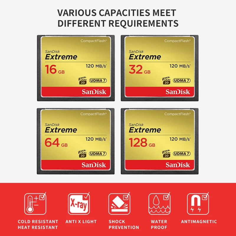Sandisk Экстрим Compact Flash Камера карты памяти 16 ГБ 32 64 128 до 120 МБ/с. узнать скорость для 4