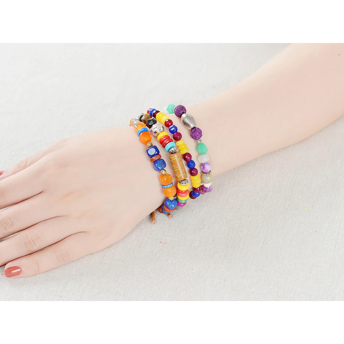 Богемные кнопки браслет смешанные 3 Нити Браслеты из натуральных камней браслеты