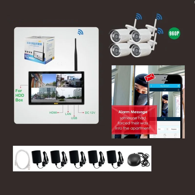 4-канальная Беспроводная IP-камера видеонаблюдения HD 960P Wi-Fi | Безопасность и защита