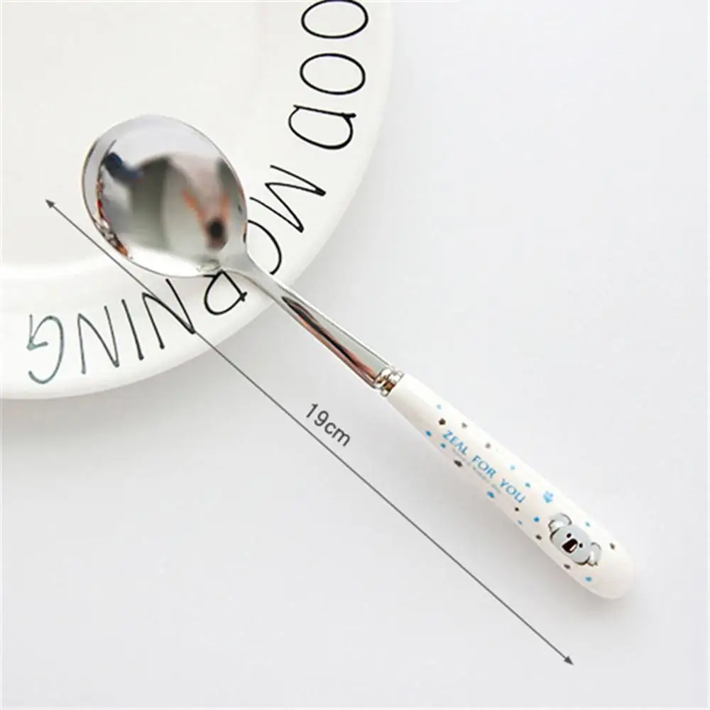 19cm Stainless Steel Spoon Fork Cartoon Animal Printing Fruit Fork Party Cake Salad Vegetable Forks Children Dinnerware Cutlery - Цвет: 19cm