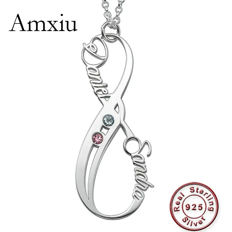 

Amxiu Customize Two Names Necklace Personalized 925 Silver Jewelry Rose Gold Color Bowknot Choker Necklace For Women Lovers Gift