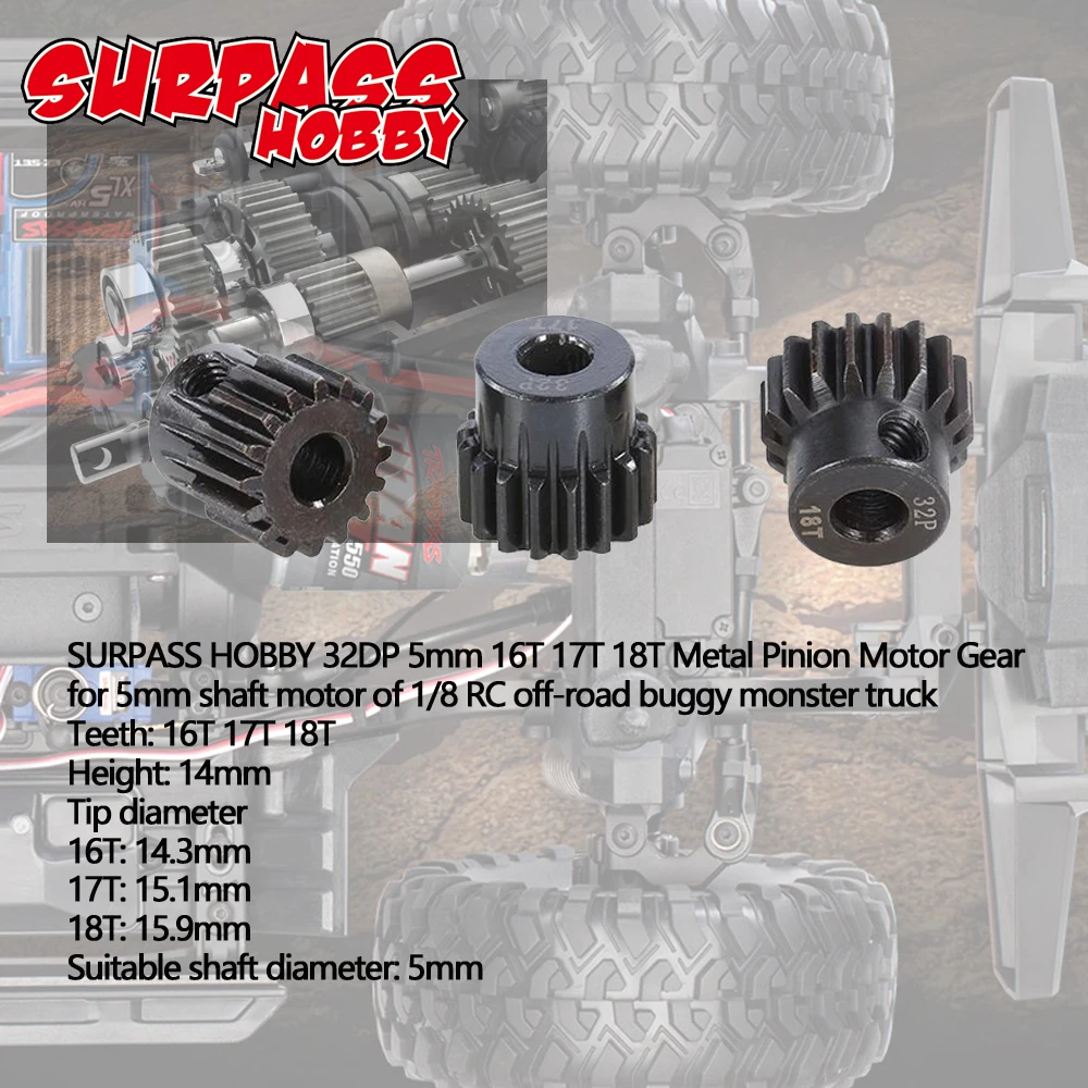 SURPASSHOBBY 32DP 5 мм 13T 14T 15 T/16 T 17T 18 T/19 T 20T 21T Металлическая Шестерня двигателя для 1/10 1/8 RC багги автомобиль монстр грузовик