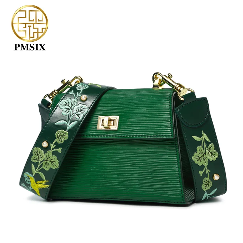 Pmsix роскошные женские сумки кожаные на плечо для женщин с вышитыми цветами
