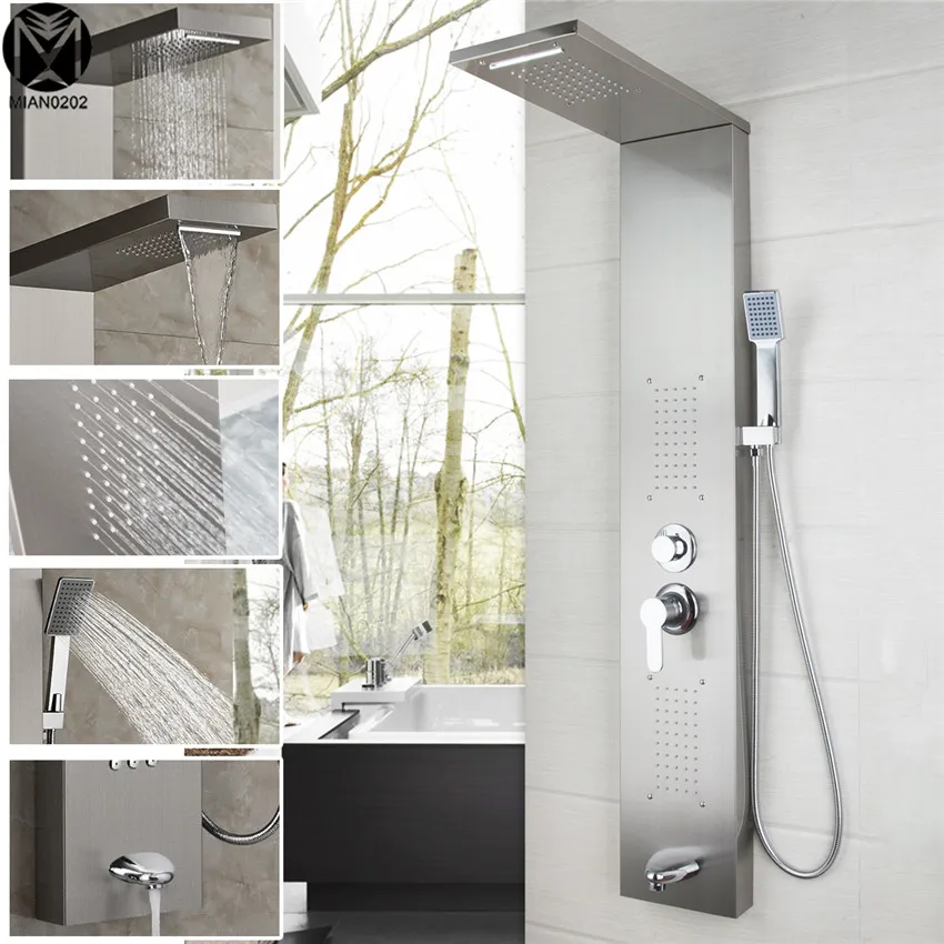 

Contemporary Fashion Luxury Shower Column Shower Panel Hand Shower Massage Jets Brushed Nickle Plate Shower Faucet