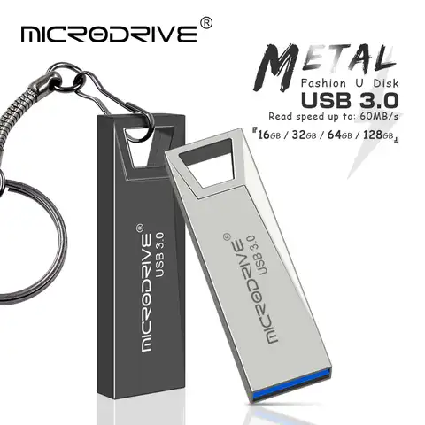 Высокоскоростной металлический флеш-накопитель USB 3,0 16 ГБ 32 ГБ 64 Гб 128 Гб водонепроницаемый usb-накопитель мини-карты памяти с кольцом для ключ...