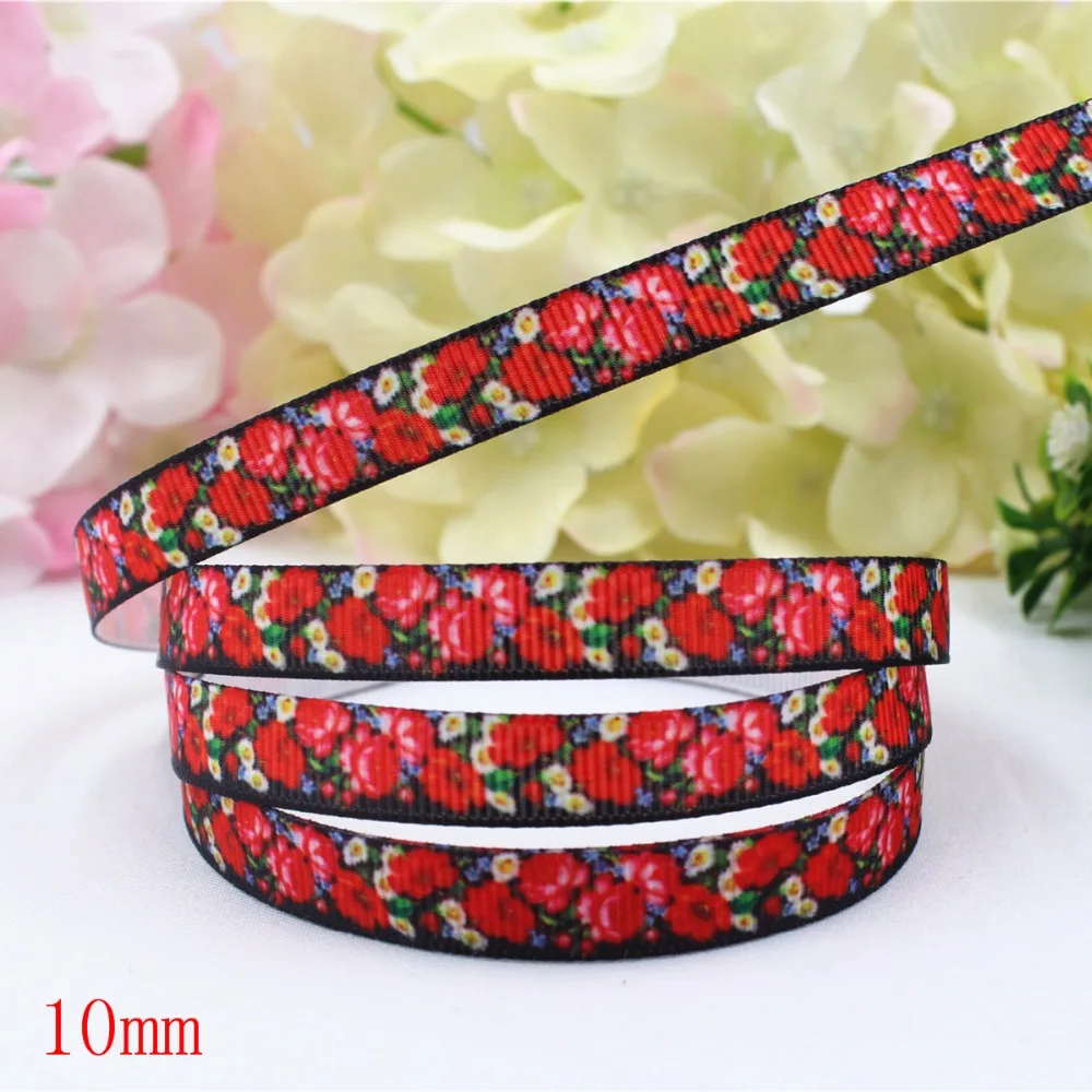 16607-15 (3/8 &quot) 10 мм ярдов/партия цветы ленты термопечать grosgrain Свадебные аксессуары