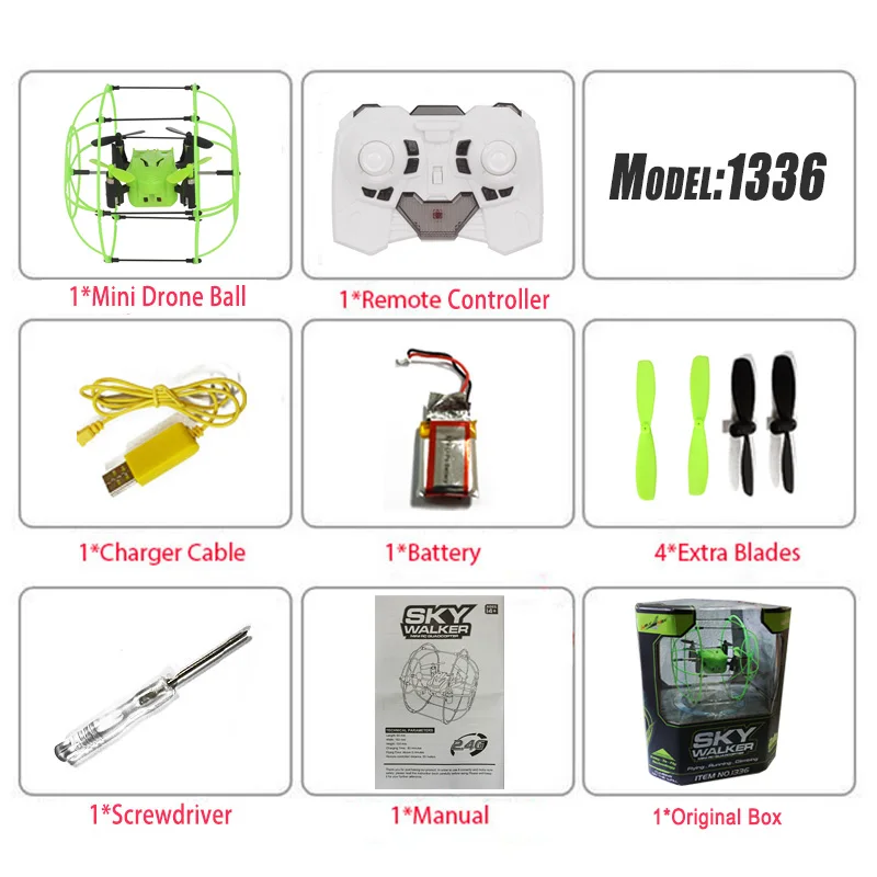 Мини-Дрон мяч Helic Max Sky Walker 2,4 GHz 4CH Fly Ball RC Квадрокоптер 1336 3D флип-ролик Безголовый Дрон RC вертолет игрушки - Цвет: greenO1