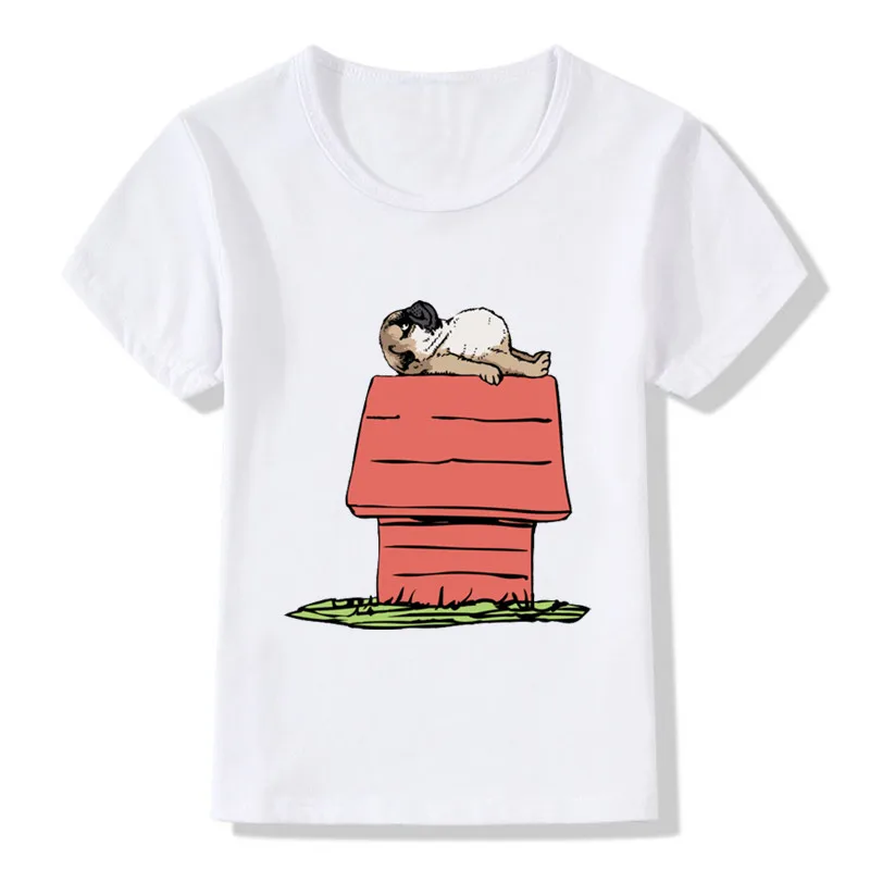 Детские Забавные футболки с принтом домика мопса летние топы для девочек и