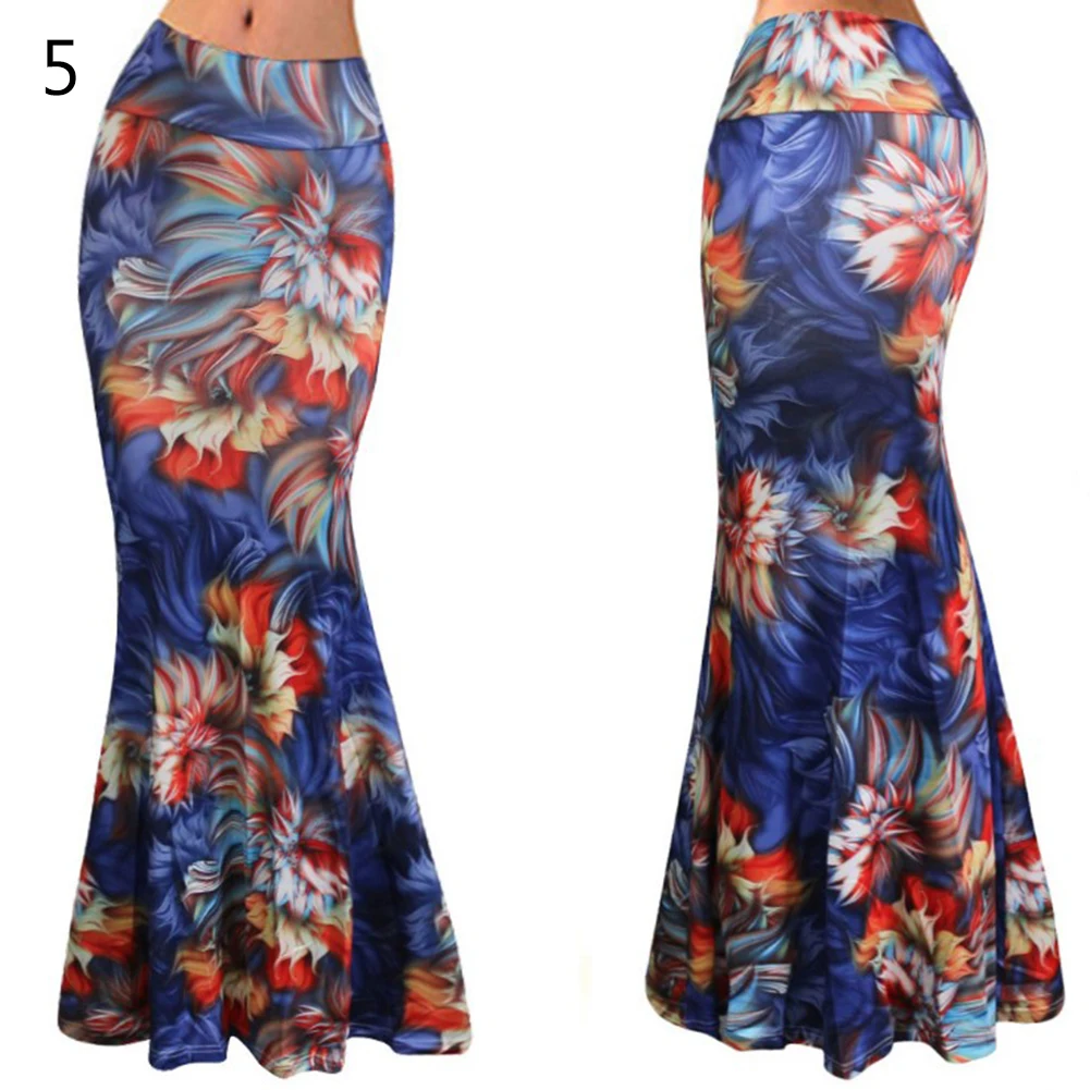 Женская мода с цветочным принтом полосатая миди юбка лето повседневная