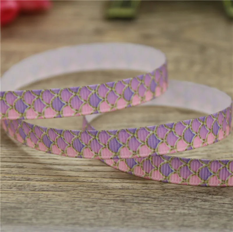 1 DHK 3/8 ''5 ярдов Русалка Рыбная чешуя лист напечатанный корсажная лента аксессуар бант для волос головной убор DIY Украшение 9 мм C1589 - Цвет: 1