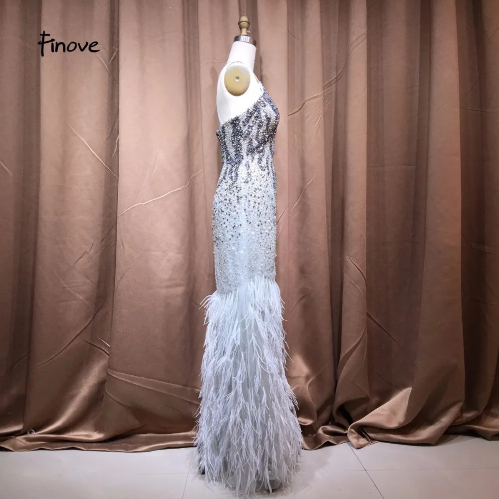 Finove Evening Dress 2019 New Design Spaghetti Strap Long With Beaded Feather Backless Elegant Gowns Party for Woman | Свадьбы и