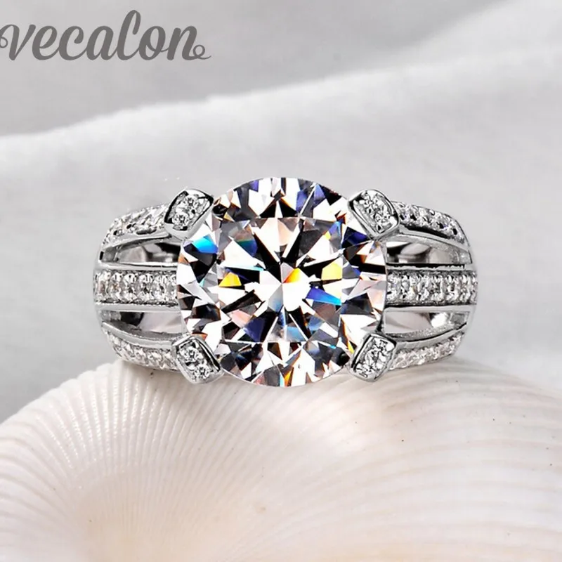Vecalon женское кольцо с пасьянсом 6ct камень фианит AAAAA 925 серебро обручальное кольцо для женщин