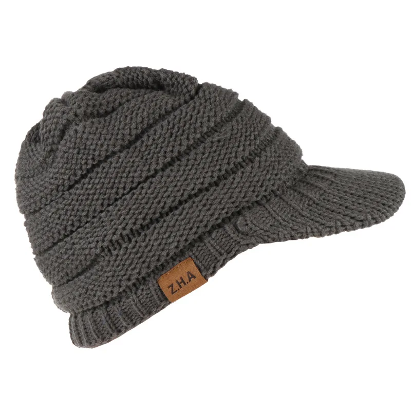 Dark gray Новая Стильная однотонная шапка для взрослых женщин и мужчин вязаная крючком зимняя шапка вязаная теплая бейсбольная Кепка Козырек Кепки высокого качества Z39 - Цвет: Dark gray