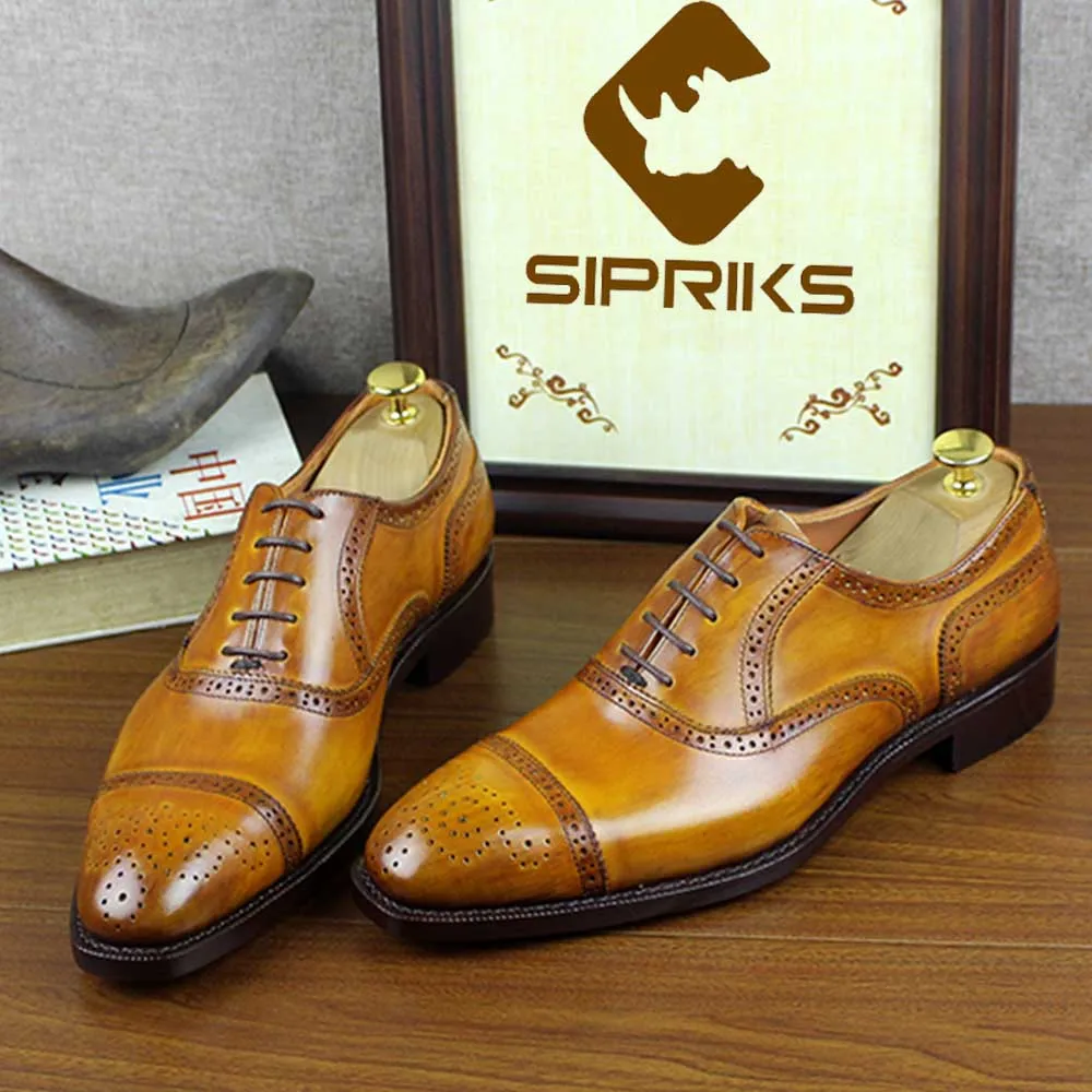 Мужские винтажные оксфорды ручной работы Sipriks классические туфли с перфорацией
