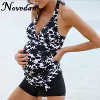 2017 Sexy White Black Floral Beach Bathing Suit Monokini Halter Plus Size Maternity Swimwear Women Split Two Piece Swimsuit