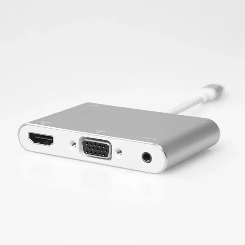 Серебряный алюминиевый сплав для lightning к hdmi vga 1080P видео адаптер конвертер с 3 5 jack