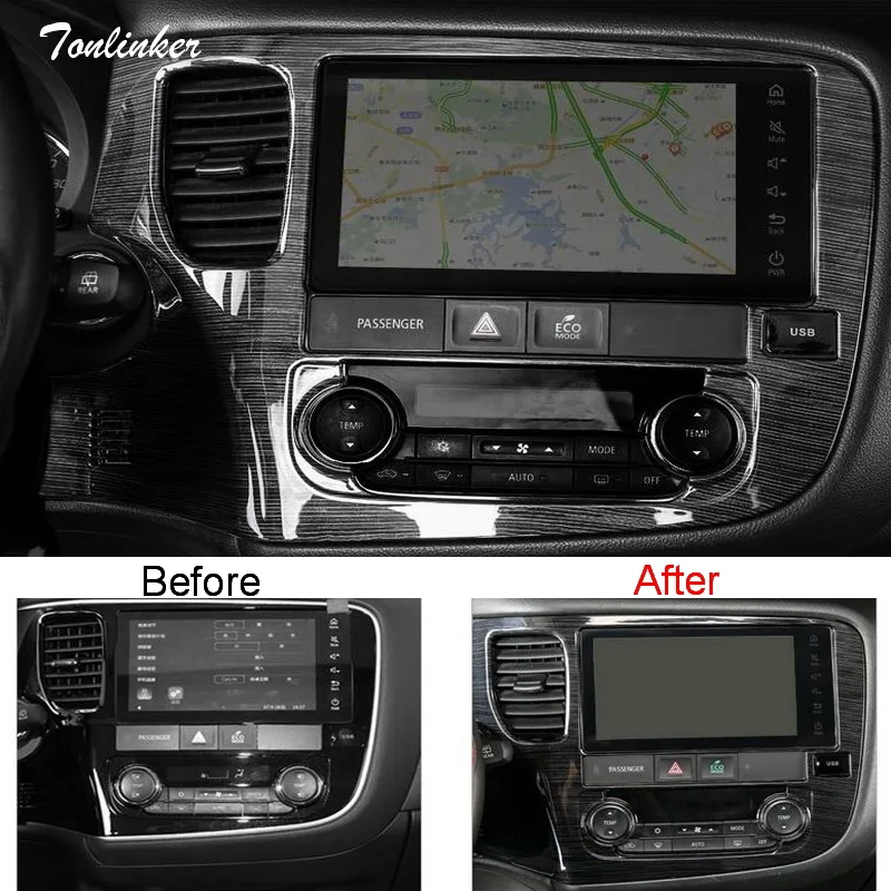 

Tonlinker Cover stickers For Mitsubishi Outlander 2016-18 Car Styling 2 PCS ABS left outlet/Navigation position cover sticker