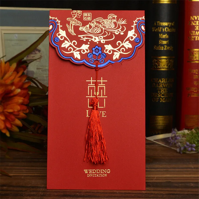 Креативные китайские Синие Блестящие Свадебные Пригласительные открытки