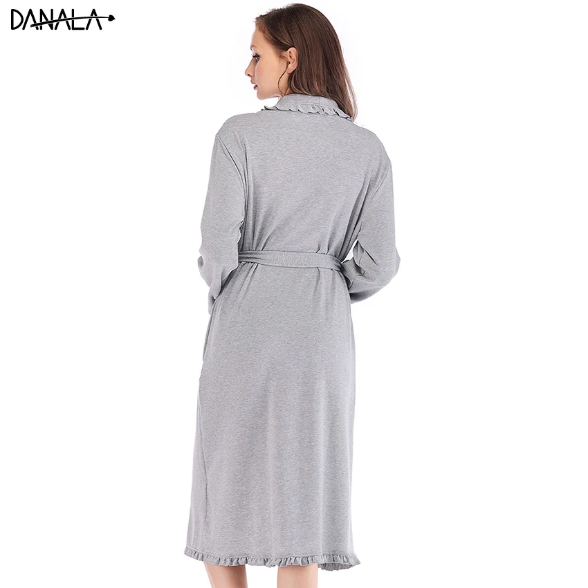 DANALA 100% Хлопковая женская одежда для сна банный халат осенний теплый длинный