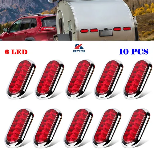 10 PCS Keyecu " Красная овальная светодиодный стоп сигнал поворота задние огни парка для прицепа грузовика Водонепроницаемый 12V w/хром - Испускаемый цвет: 10 PCS