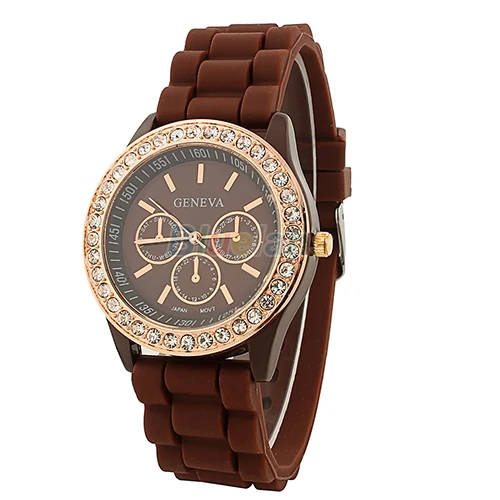 Женева Силиконовые Золотой Кристалл Камень Кварцевые Женские/Женщины/Девушки