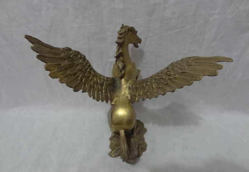 SCY Elegant old S2696 9&quot Chinese Brass Year Zodiac Wealth Animals Fly Myth Up Horse Bronze Statue (A 0319 discount 35%) | Дом и сад