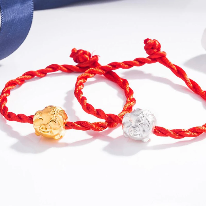 

KOFSAC Fashion Silver Color Cute Gold Pig Bead Bracelets For Women Jewelry Classic Red Rope Bangles Female Birthday Party Gifts