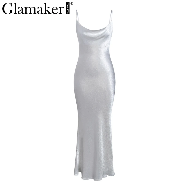 Glamaker, Золотое сатиновое сексуальное платье на шнуровке, женское Модное Длинное Платье с открытой спиной для вечеринки, элегантное мягкое платье макси в стиле ретро для ночного клуба