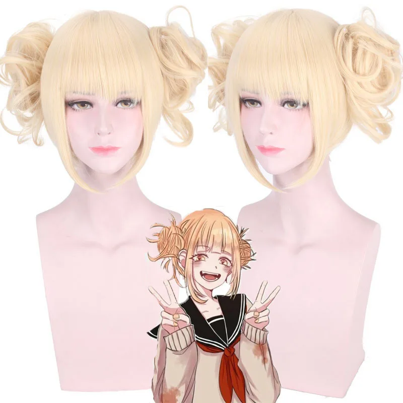 Morematch My Boku no Hero Academia Akademia Himiko Toga Short Light Blonde Ponytails Heat Resistant Cosplay Costume Wig+Cap