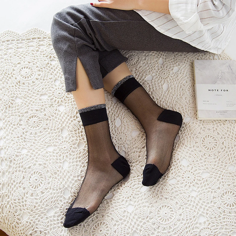 Женские летние модные Прозрачные шелковые носки прозрачные эластичные