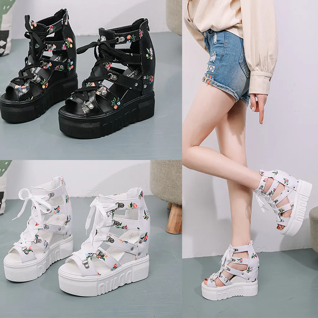 Женская летняя обувь босоножки на танкетке модные римские сандалии высоком