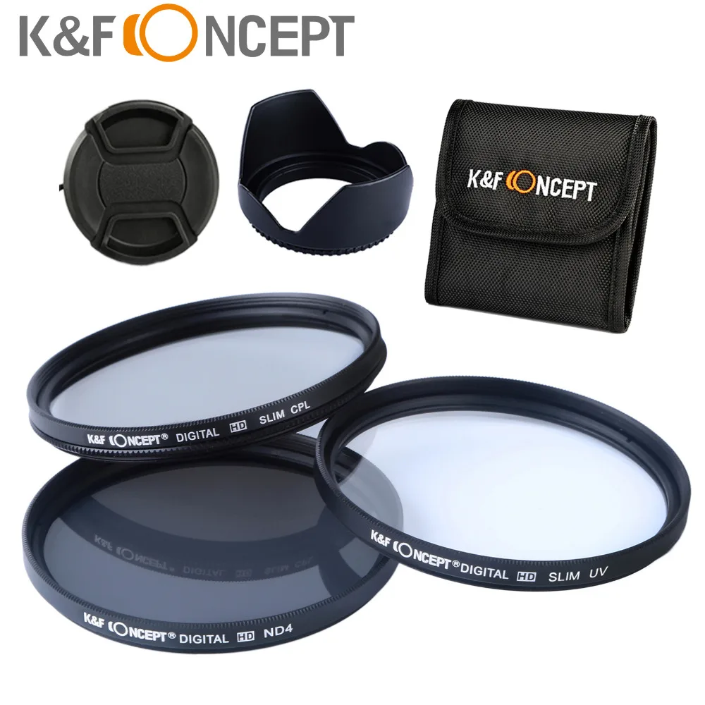 Комплект фильтров для объектива K & F CONCEPT 58 мм UV CPL ND4 бленда Canon EOS 1100D 60D 70D 600D 650D 700D